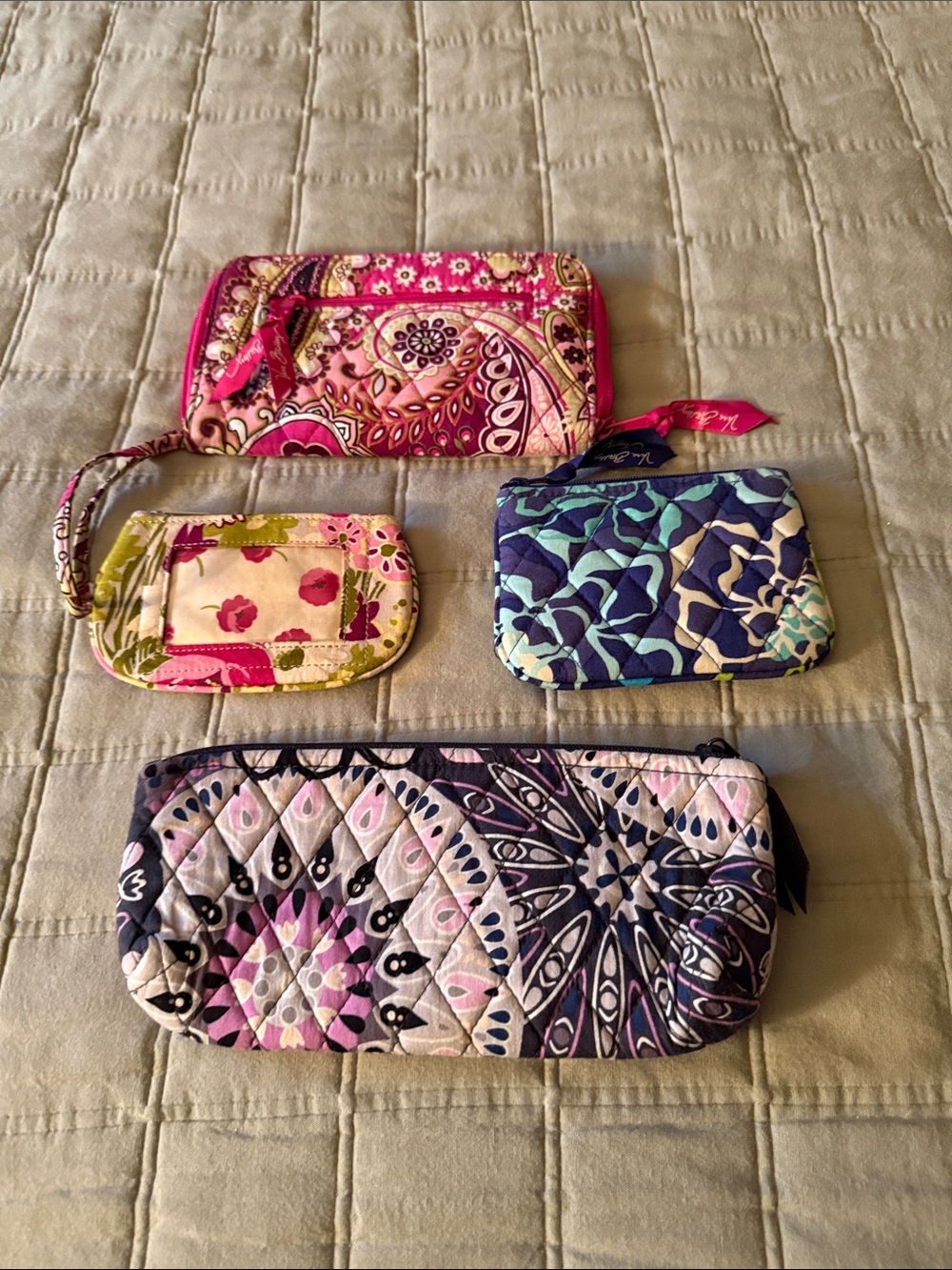 Vera Bradley Pink Floral Quilted Wristlet and Coin Pouches Set of 4